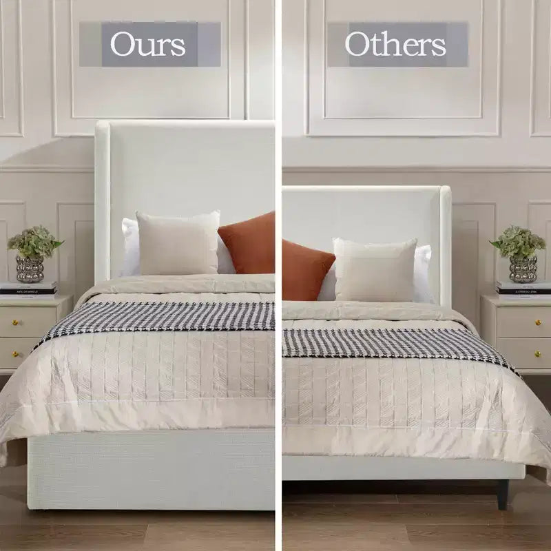 Modern Chenille Upholstered Wingback Bed - 52.3" Headboard, Metal Frame, Box Spring Required, Queen & King