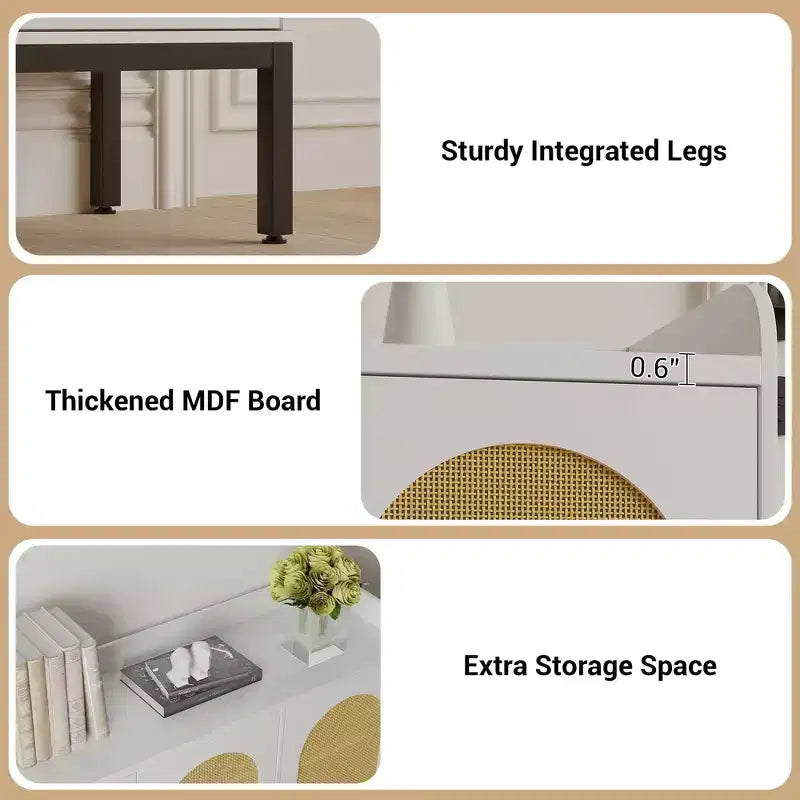 White 6-Tier Shoe Cabinet with 3 Rattan Doors (46.1W x 13.9D x 28.7H) - Freestanding Entryway & Living Room Organizer