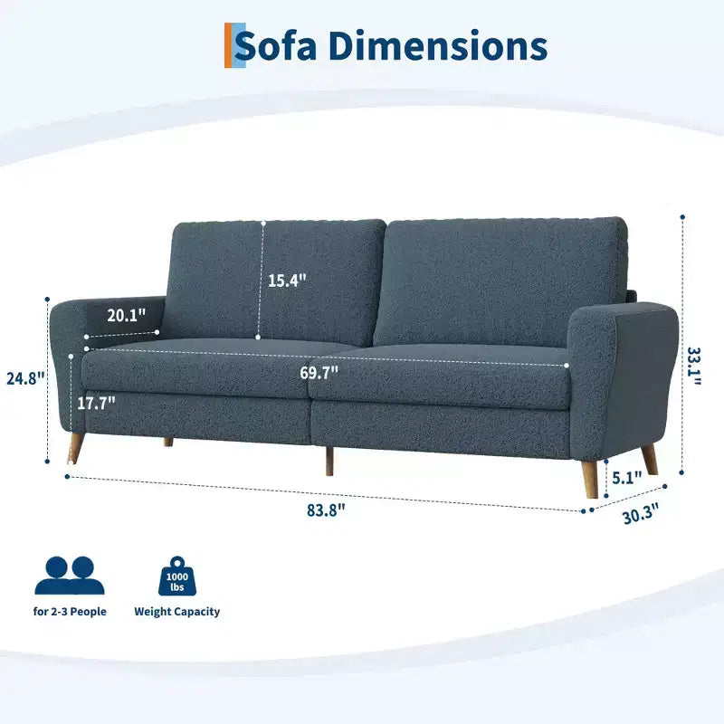 84 Inch Modern Sofa Couch, Large 3-Seater Sofa with Streamlined Armrests, Boucle Loveseat Wood Feet, Comfy Couch for Living Room, Apartment, Lounge