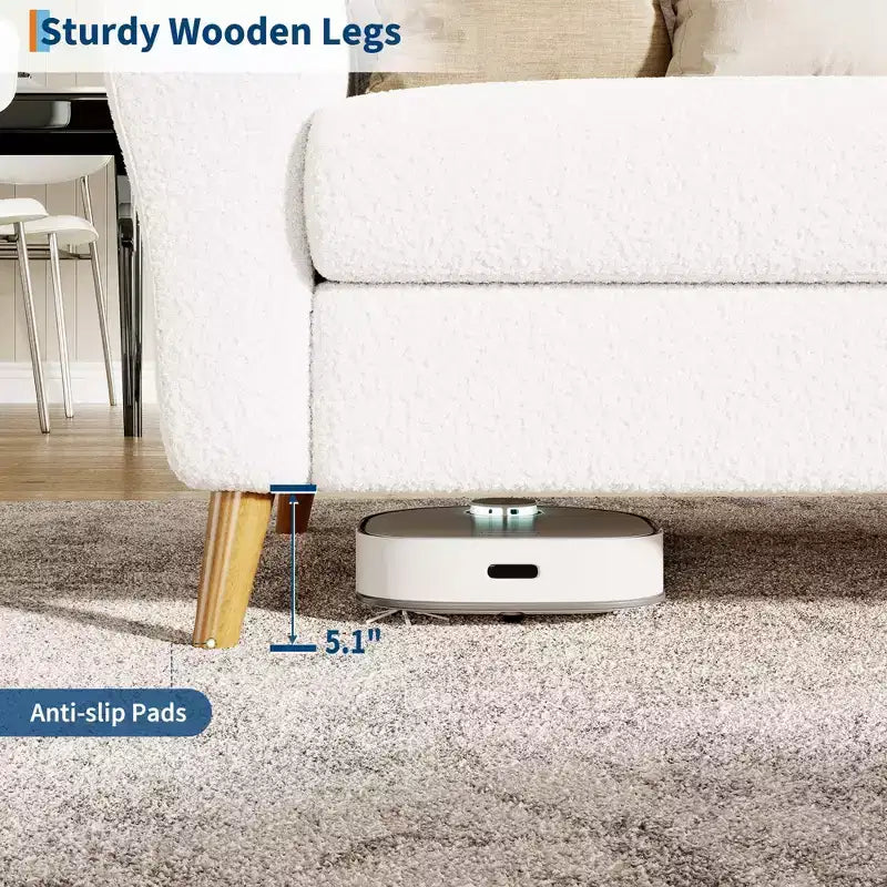 84 Inch Modern Sofa Couch, Large 3-Seater Sofa with Streamlined Armrests, Boucle Loveseat Wood Feet, Comfy Couch for Living Room, Apartment, Lounge