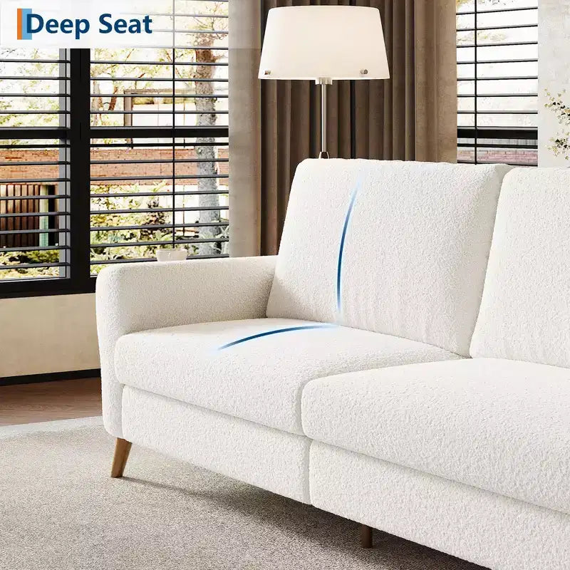 84 Inch Modern Sofa Couch, Large 3-Seater Sofa with Streamlined Armrests, Boucle Loveseat Wood Feet, Comfy Couch for Living Room, Apartment, Lounge