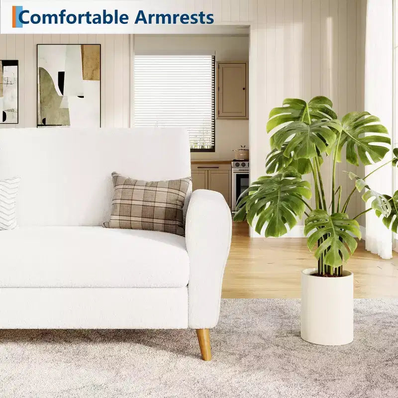84 Inch Modern Sofa Couch, Large 3-Seater Sofa with Streamlined Armrests, Boucle Loveseat Wood Feet, Comfy Couch for Living Room, Apartment, Lounge