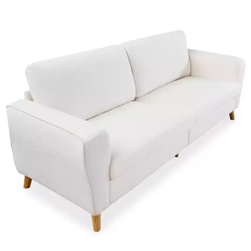 84 Inch Modern Sofa Couch, Large 3-Seater Sofa with Streamlined Armrests, Boucle Loveseat Wood Feet, Comfy Couch for Living Room, Apartment, Lounge