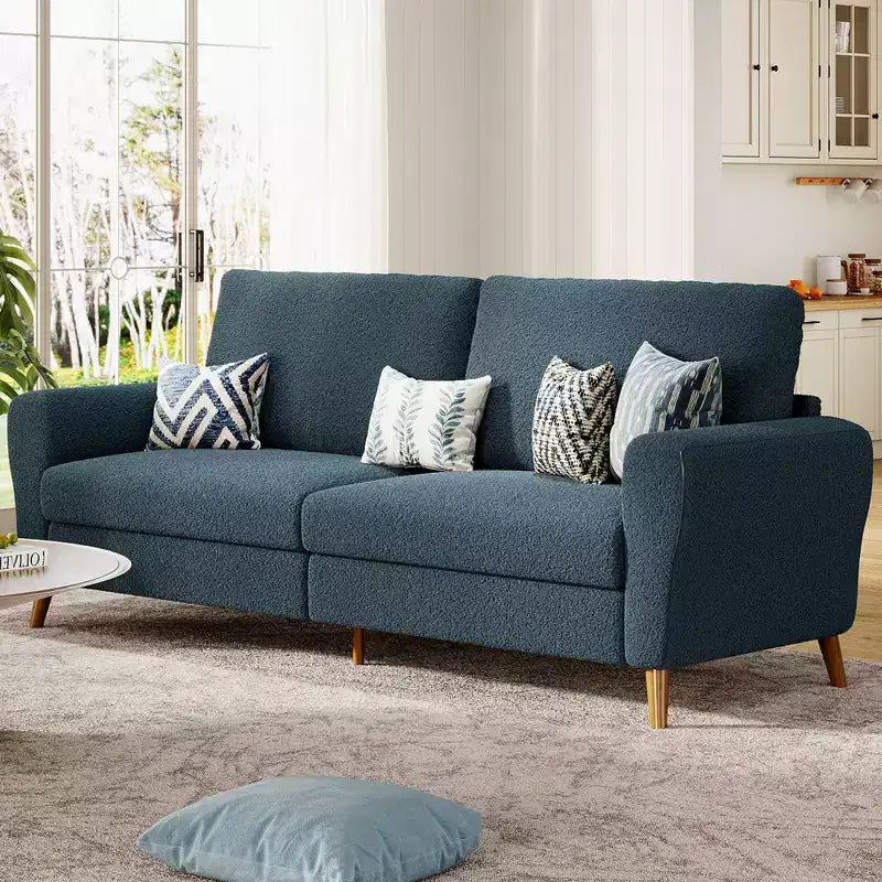 84 Inch Modern Sofa Couch, Large 3-Seater Sofa with Streamlined Armrests, Boucle Loveseat Wood Feet, Comfy Couch for Living Room, Apartment, Lounge