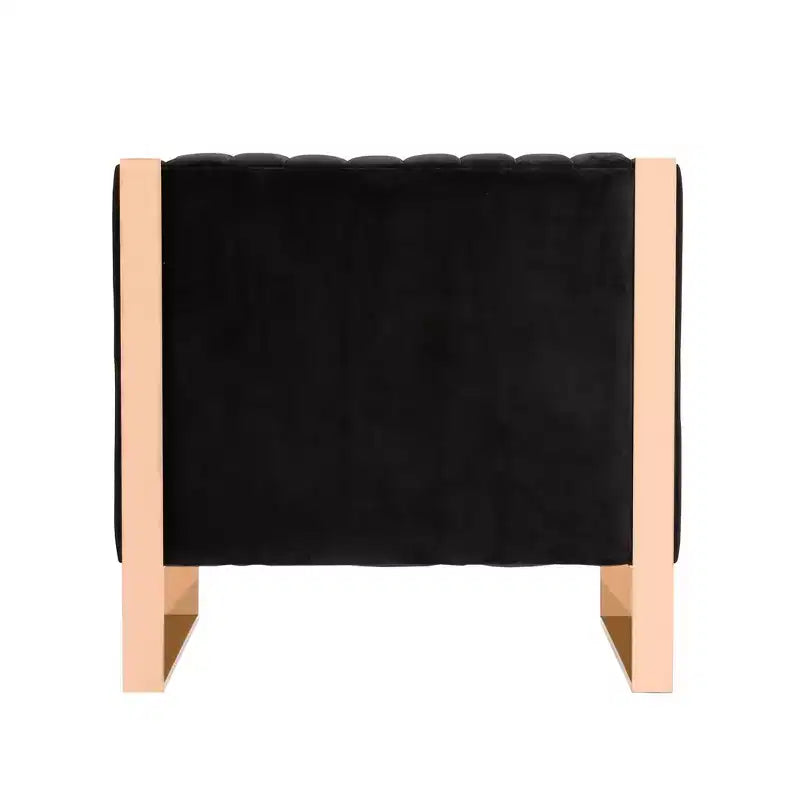 Set of 2 Mid-Century Modern Velvet Accent Chairs - Gold Finish Metal Frame, Vertical Channel Stitching, 300 lb Capacity, Black