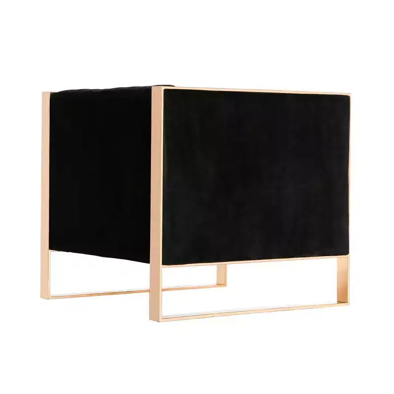 Set of 2 Mid-Century Modern Velvet Accent Chairs - Gold Finish Metal Frame, Vertical Channel Stitching, 300 lb Capacity, Black