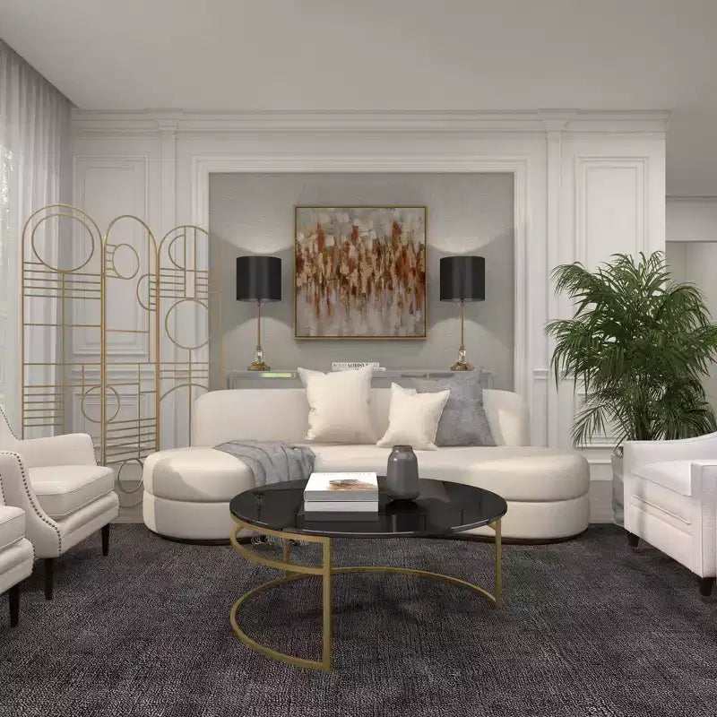 Modern Metal Room Divider Screen Gold: Iron Frame, No Assembly, 3-Panel Design