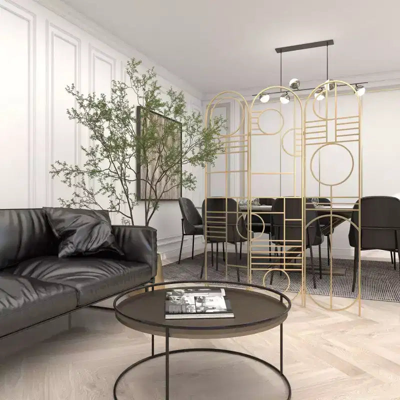 Modern Metal Room Divider Screen Gold: Iron Frame, No Assembly, 3-Panel Design