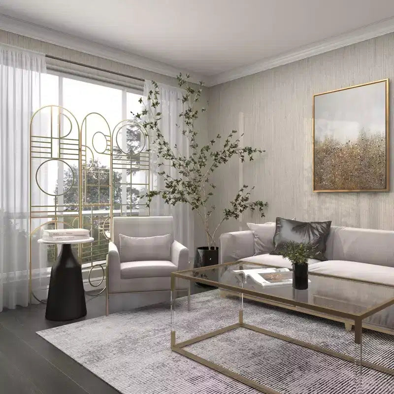 Modern Metal Room Divider Screen Gold: Iron Frame, No Assembly, 3-Panel Design