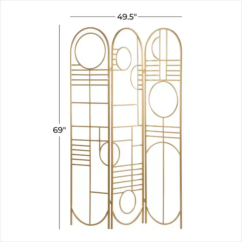 Modern Metal Room Divider Screen Gold: Iron Frame, No Assembly, 3-Panel Design