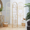 Modern Metal Room Divider Screen Gold: Iron Frame, No Assembly, 3-Panel Design