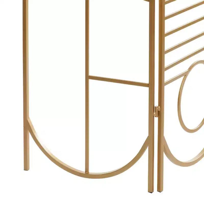 Modern Metal Room Divider Screen Gold: Iron Frame, No Assembly, 3-Panel Design