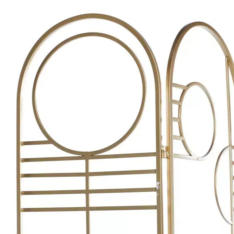 Modern Metal Room Divider Screen Gold: Iron Frame, No Assembly, 3-Panel Design