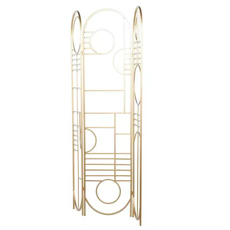 Modern Metal Room Divider Screen Gold: Iron Frame, No Assembly, 3-Panel Design