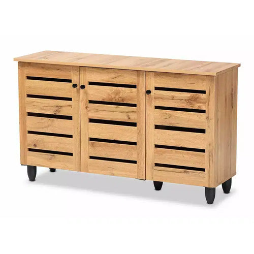 Gisela Wood 3 Door Cabinet Oak Brown/Black - Baxton Studio: Nautical Style, 6 Fixed Shelves, Wood Frame