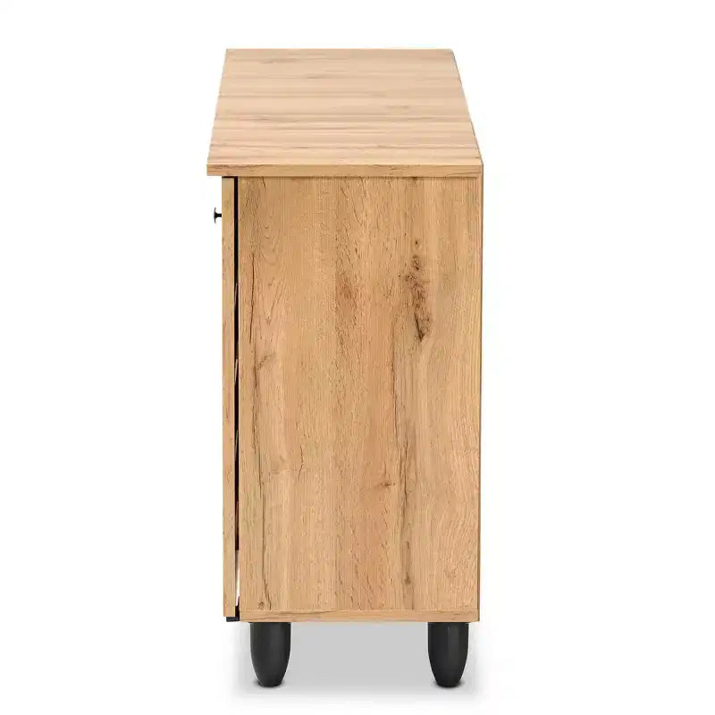 3 Door Shoe Cabinet, Oak Brown/Black - Nautical Style, 6 Fixed Shelves, Wood Frame