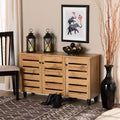 3 Door Shoe Cabinet, Oak Brown/Black - Nautical Style, 6 Fixed Shelves, Wood Frame