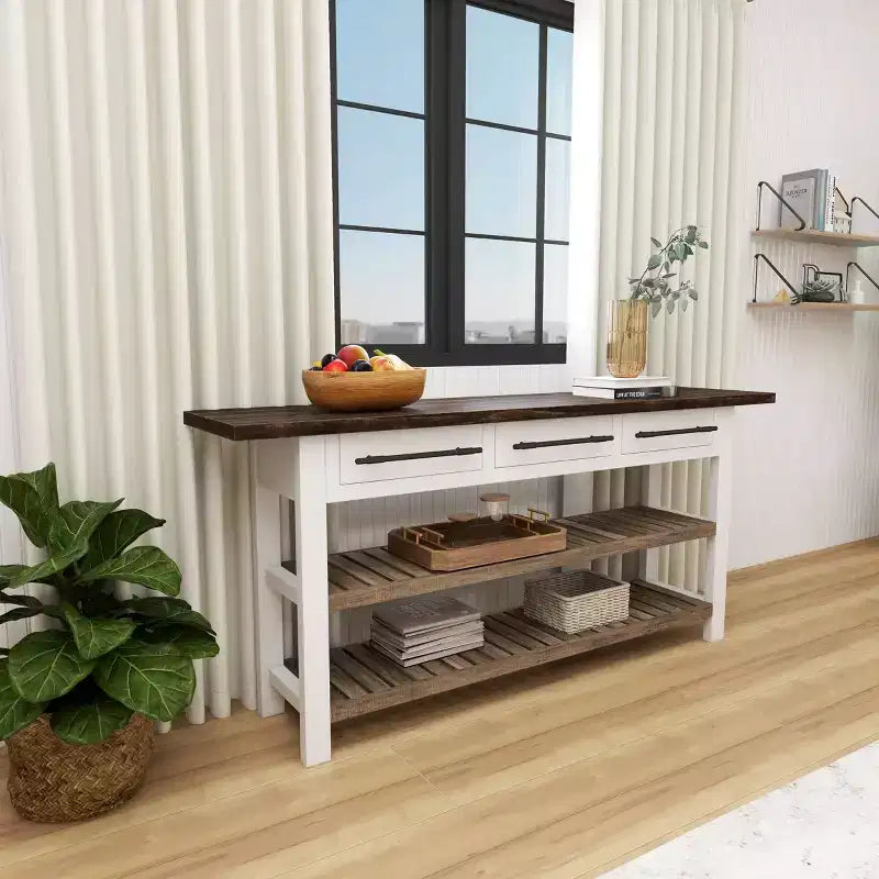 Console rectangulaire en bois blanc de style rustique