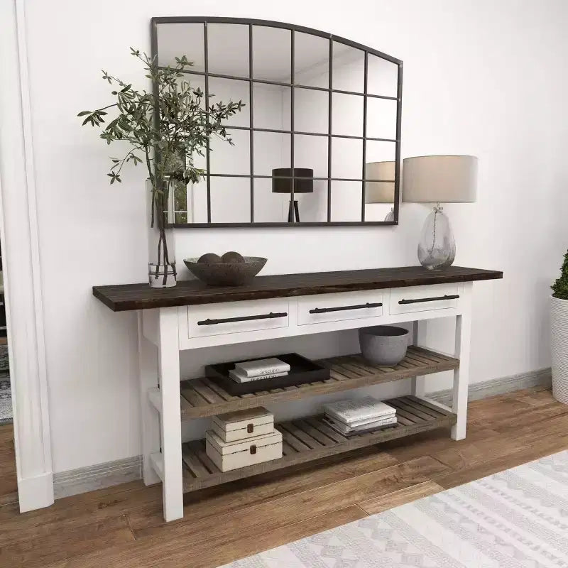 Console rectangulaire en bois blanc de style rustique