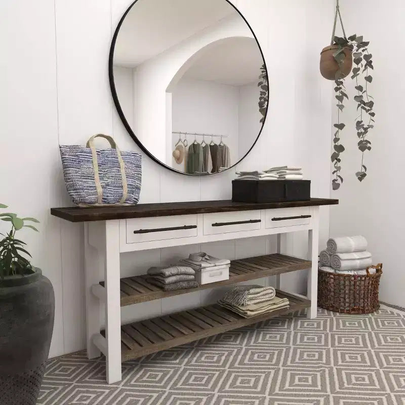Console rectangulaire en bois blanc de style rustique