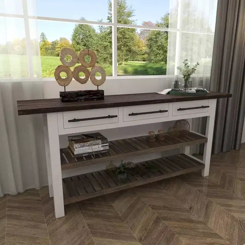Console rectangulaire en bois blanc de style rustique