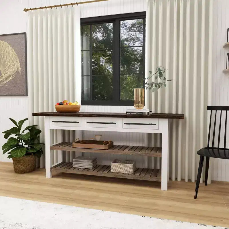 Console rectangulaire en bois blanc de style rustique