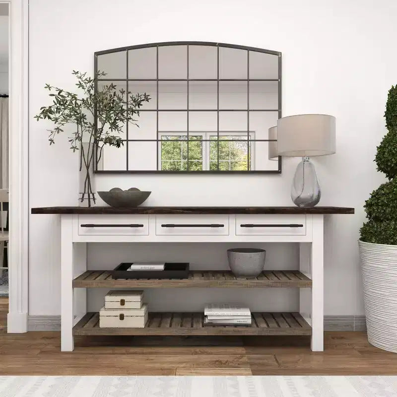 Console rectangulaire en bois blanc de style rustique