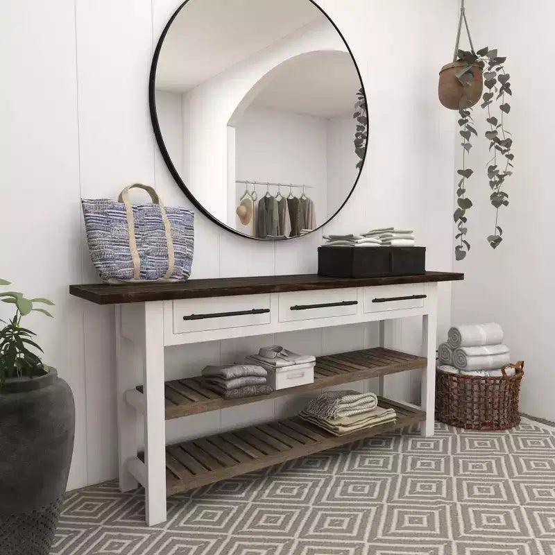 Console rectangulaire en bois blanc de style rustique