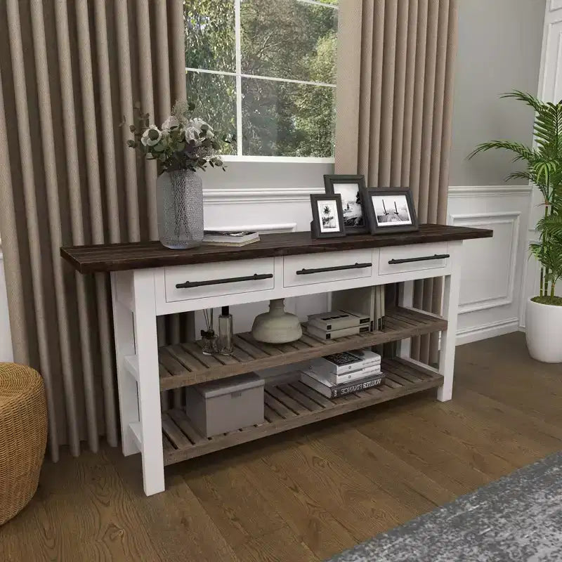 Console rectangulaire en bois blanc de style rustique