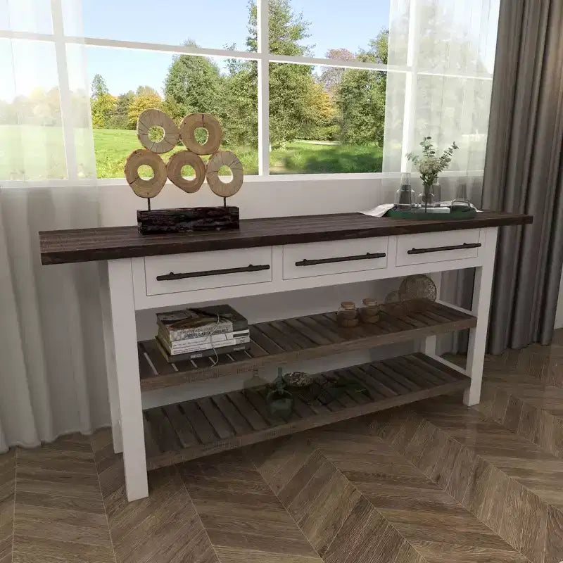 Console rectangulaire en bois blanc de style rustique