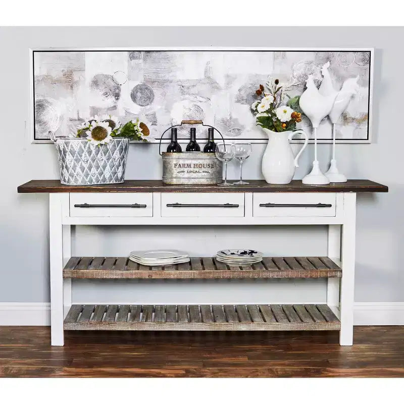 Console rectangulaire en bois blanc de style rustique