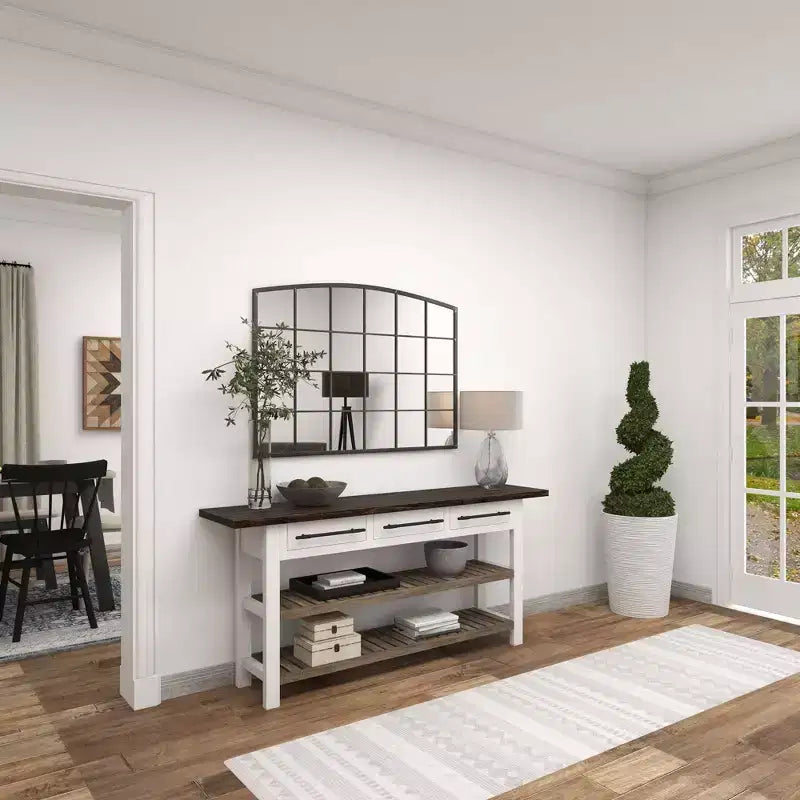 Console rectangulaire en bois blanc de style rustique