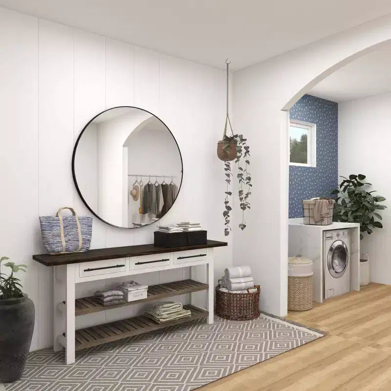 Console rectangulaire en bois blanc de style rustique