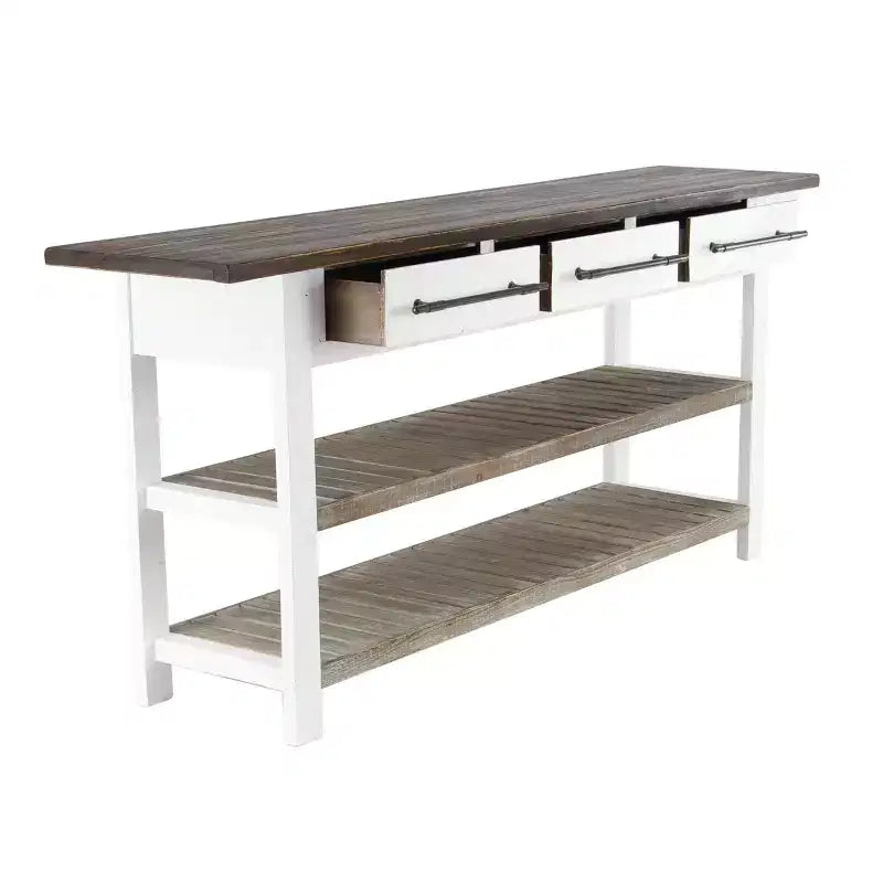 Console rectangulaire en bois blanc de style rustique