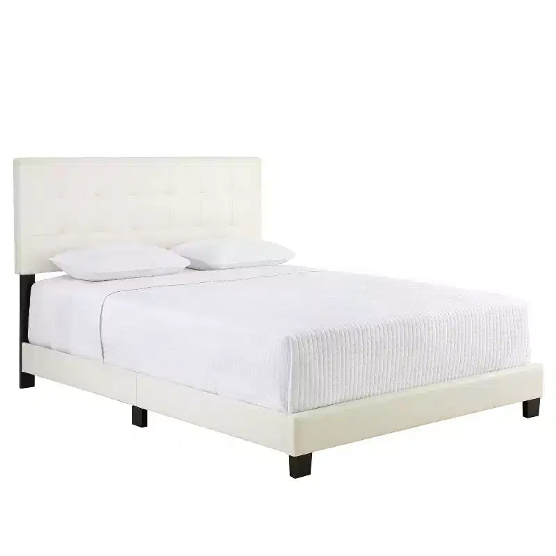 Queen Faux Leather Platform Bed White