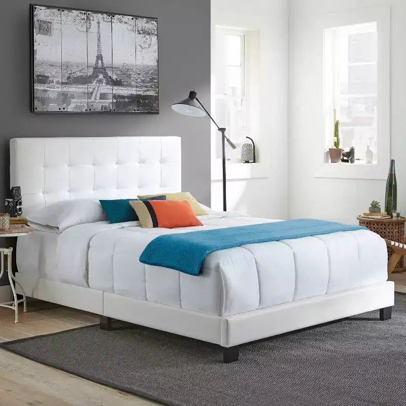 Queen Faux Leather Platform Bed White