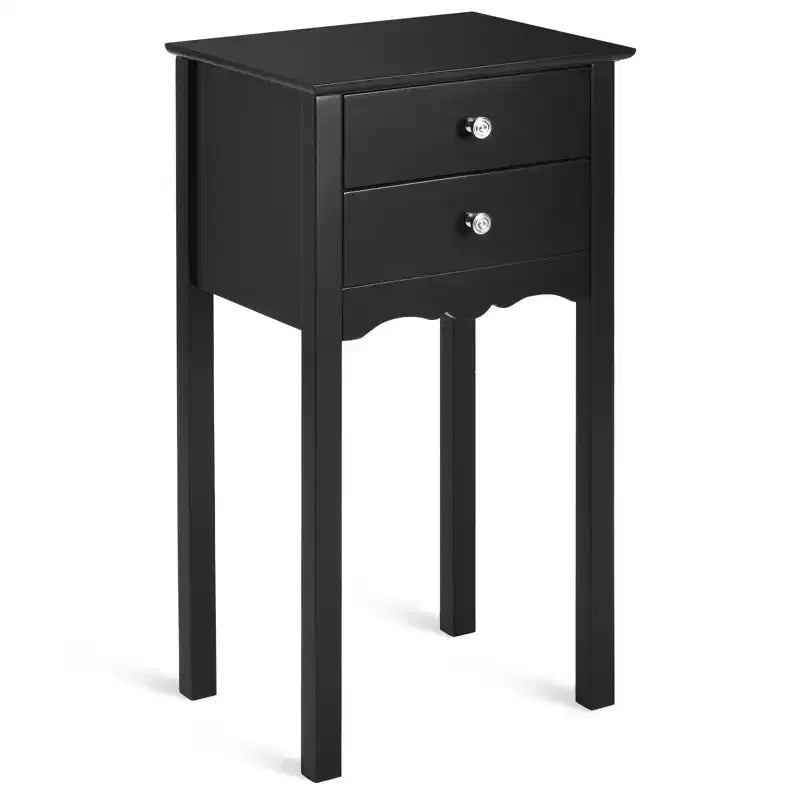 Black High-Gloss MDF Side Table with 2 Drawers - 30"H x 13"W x 16"D, Bedroom Nightstand or Living Room End Table