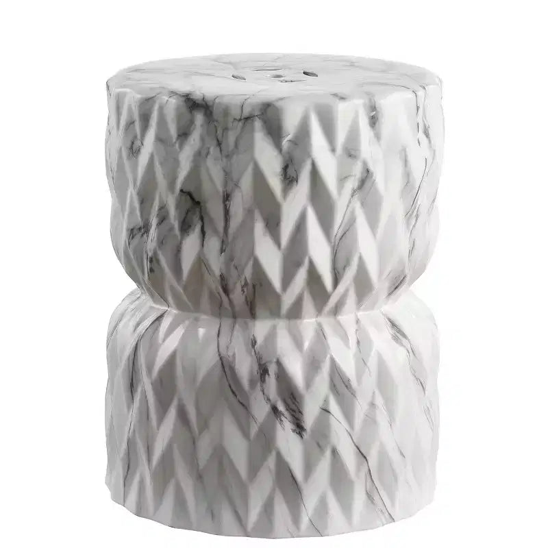 JONATHAN Y Chevron Drum 17.5 White Marble Finish Ceramic Garden Stool/Accent Table