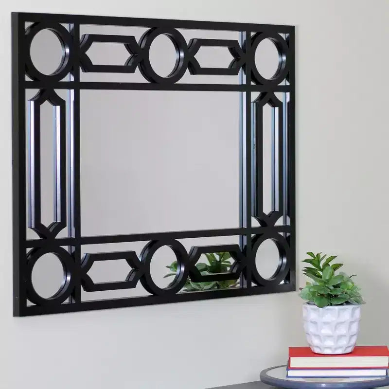Black Framed Geometric Rectangular Wall Mirror - 29.5"W x 23.5"H, Hang Horizontal or Vertical, Hardware Included