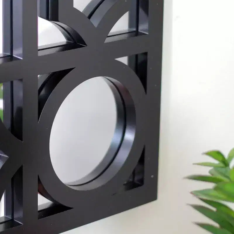 Black Framed Geometric Rectangular Wall Mirror - 29.5"W x 23.5"H, Hang Horizontal or Vertical, Hardware Included