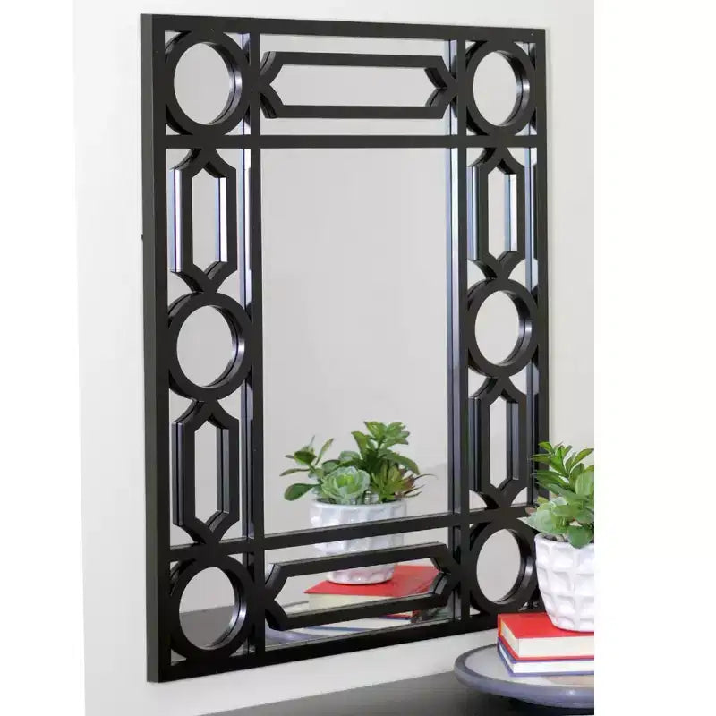 Black Framed Geometric Rectangular Wall Mirror - 29.5"W x 23.5"H, Hang Horizontal or Vertical, Hardware Included