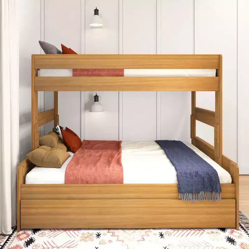 Farmhouse Twin over Full Bunk Bed with Trundle - Solid Pine, Barnwood Finish, 400 lb Capacity
