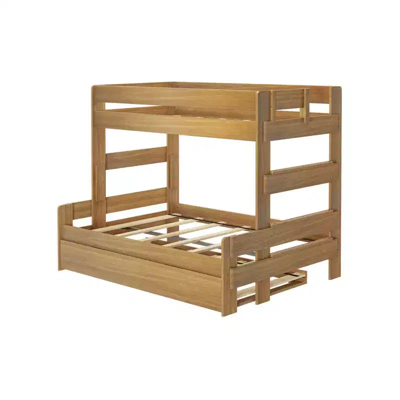 Farmhouse Twin over Full Bunk Bed with Trundle - Solid Pine, Barnwood Finish, 400 lb Capacity