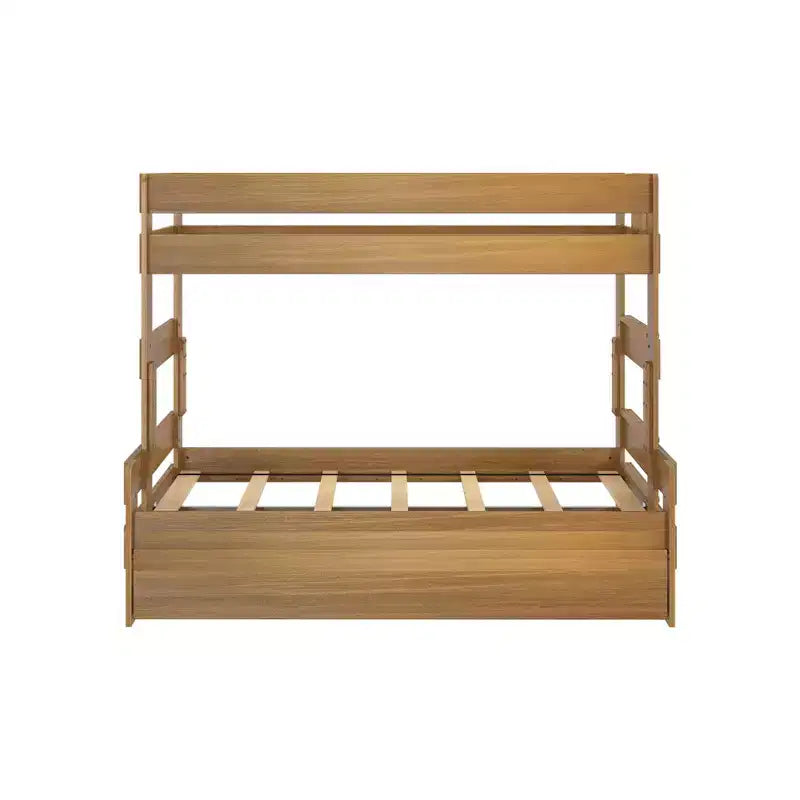 Farmhouse Twin over Full Bunk Bed with Trundle - Solid Pine, Barnwood Finish, 400 lb Capacity