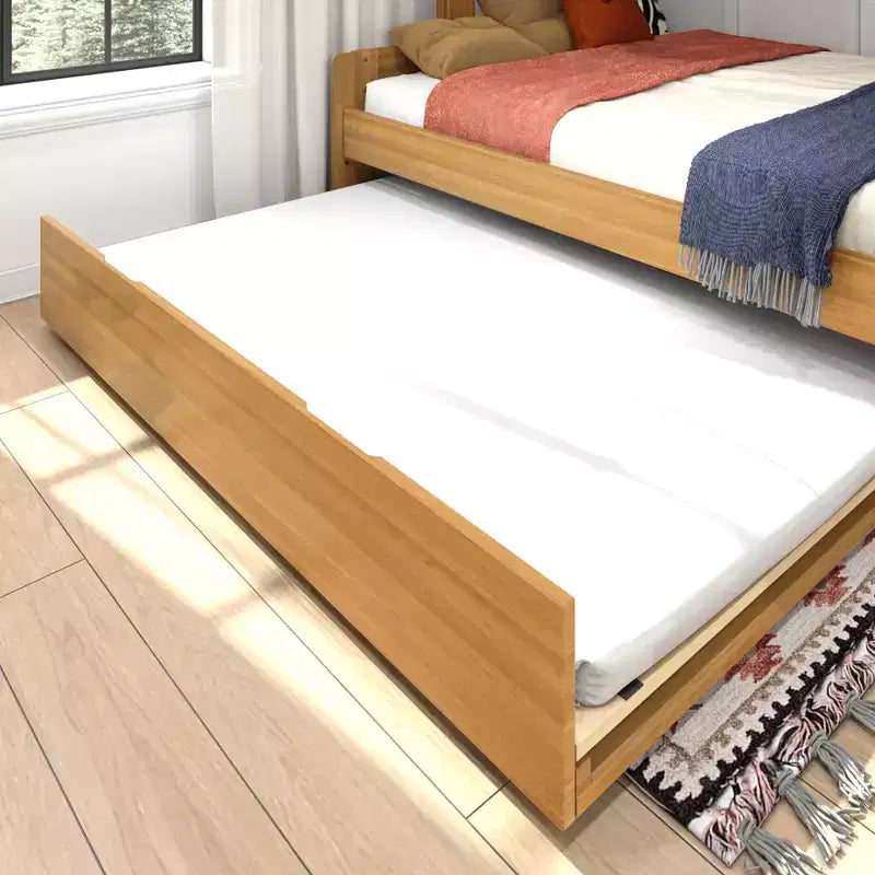 Farmhouse Twin over Full Bunk Bed with Trundle - Solid Pine, Barnwood Finish, 400 lb Capacity
