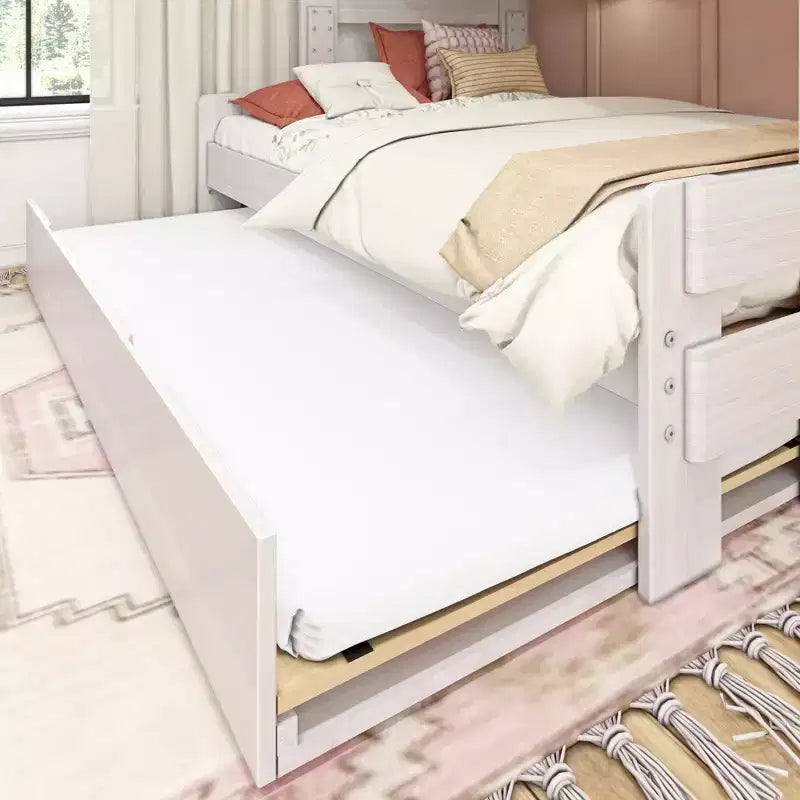 Farmhouse Twin over Full Bunk Bed with Trundle - Solid Pine, Barnwood Finish, 400 lb Capacity