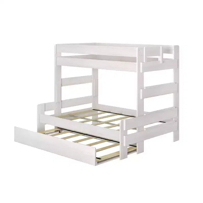 Farmhouse Twin over Full Bunk Bed with Trundle - Solid Pine, Barnwood Finish, 400 lb Capacity