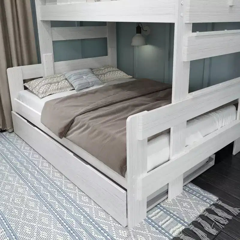 Farmhouse Twin over Full Bunk Bed with Trundle - Solid Pine, Barnwood Finish, 400 lb Capacity