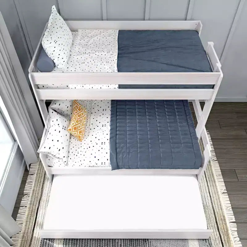 Farmhouse Twin over Full Bunk Bed with Trundle - Solid Pine, Barnwood Finish, 400 lb Capacity