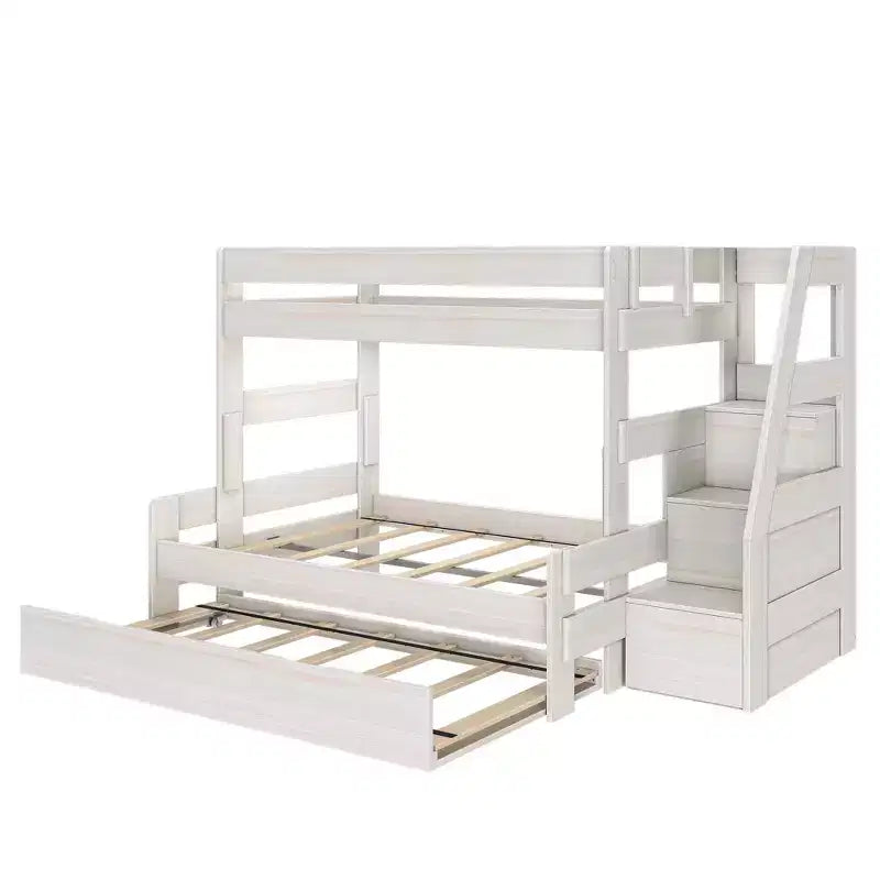 Farmhouse Twin over Full Bunk Bed with Trundle - Solid Pine, Barnwood Finish, 400 lb Capacity